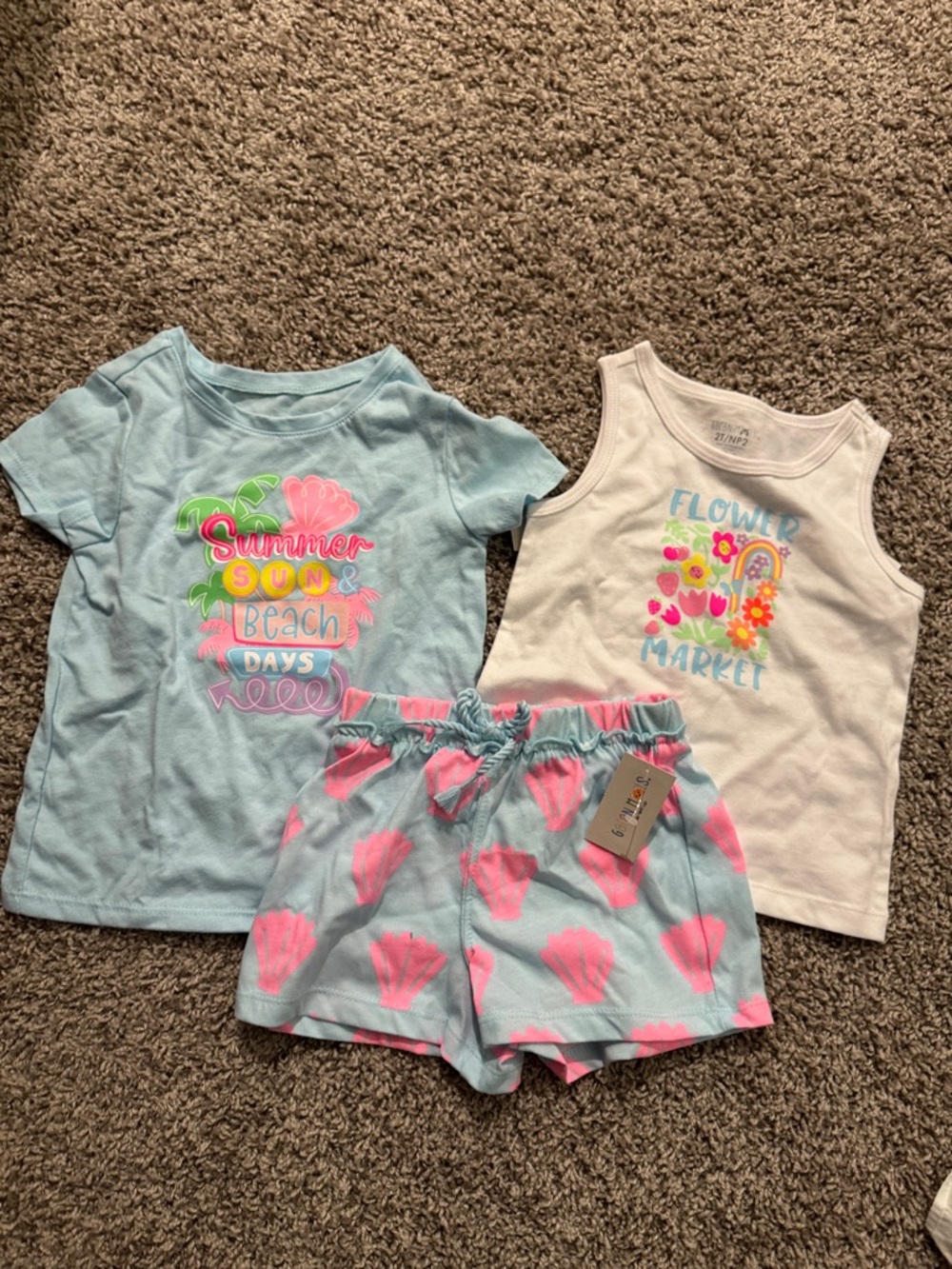 Garanimals Blue & White Summer Tops with Blue Shorts (Pink Shells)